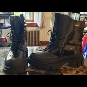 Patent leather matte black boots
